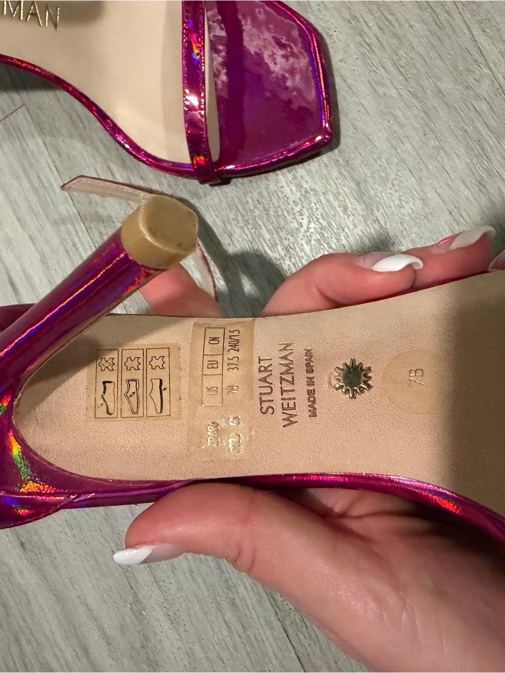 New Stuart Weitzman Fuchsia Metallic Ankle-Strap Sandals sz 7 - Picture 5 of 12